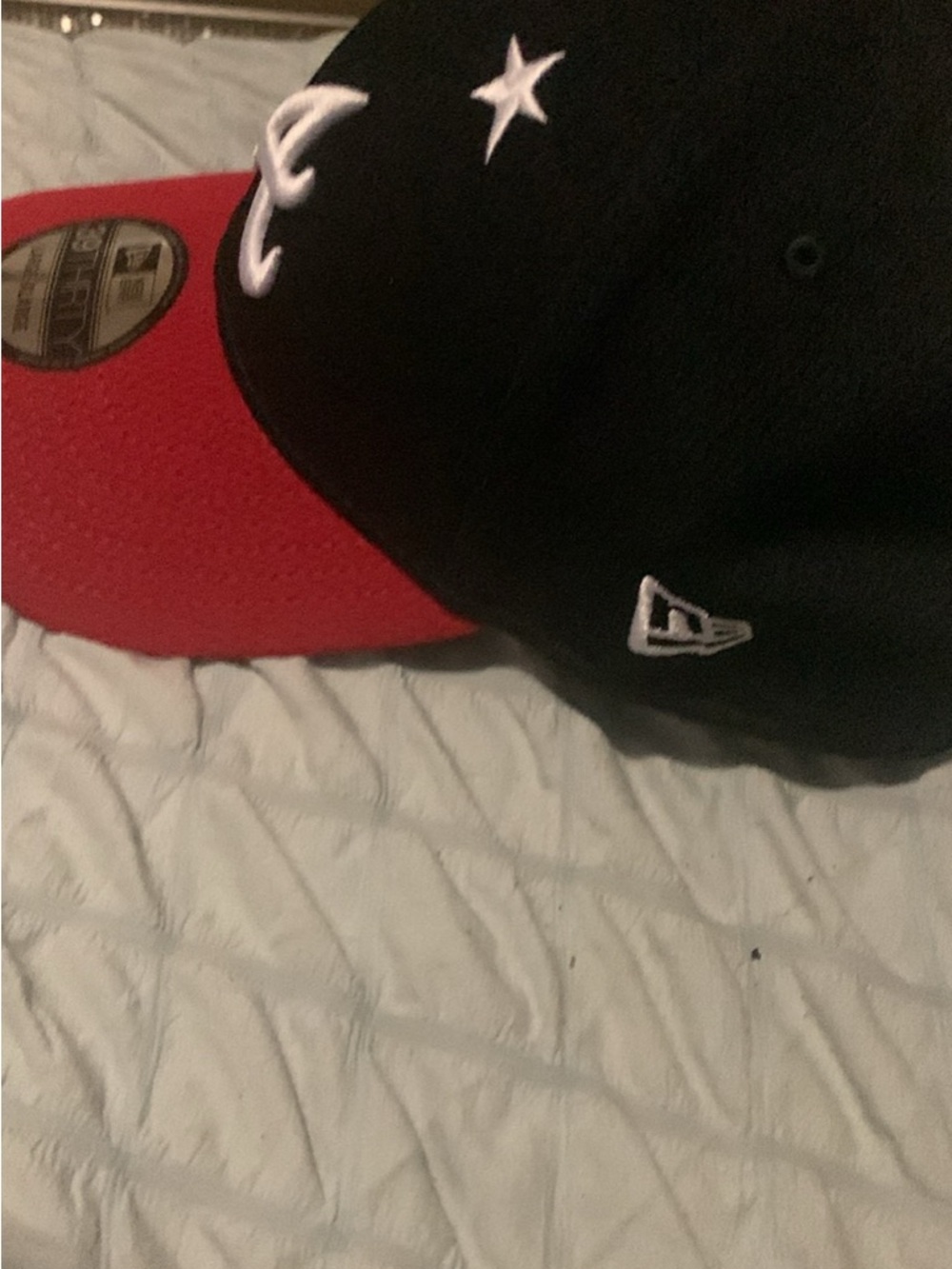 New Era Black and Red Fitted Hat with White Embroidery